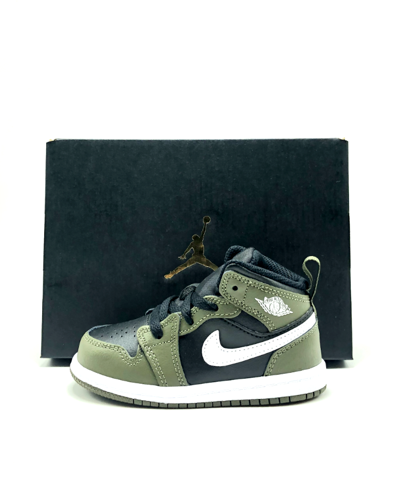 NEW* TODDLER BABY NIKE AIR JORDAN 1 MID (TD) BLACK/WHITE-OLIVE