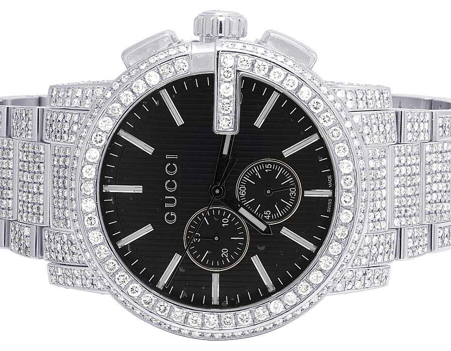 New Full Mens 44MM Gucci 101 G-Chrono Black Dial Diamond Watch