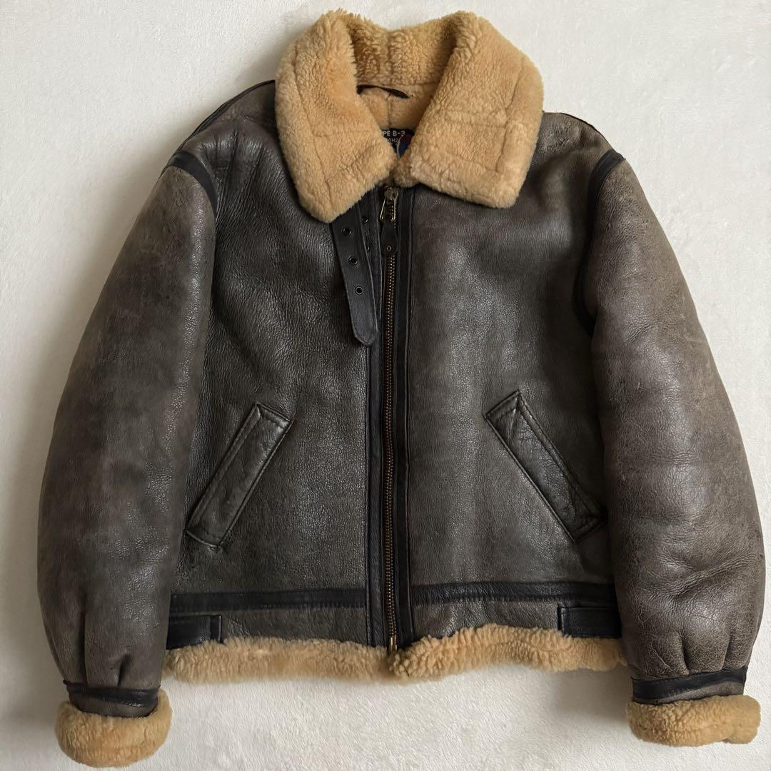 Schott Type B-3 Leather Flight Bomber Jacket Mouton Sheepskin Size