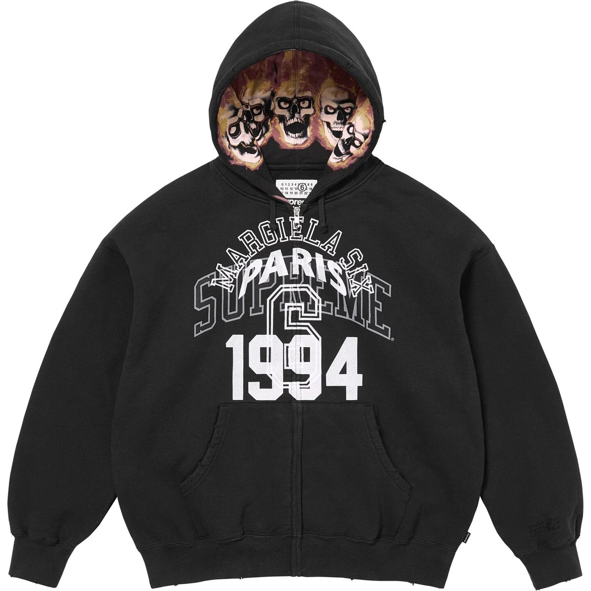 Supreme MM6 Maison Margiela Zip Up Hooded Sweatshirt Black Grey
