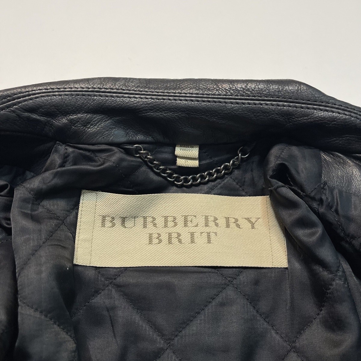BURBERRY BRIT MEN Black Leather Biker Riding Moto Jacket Sz S