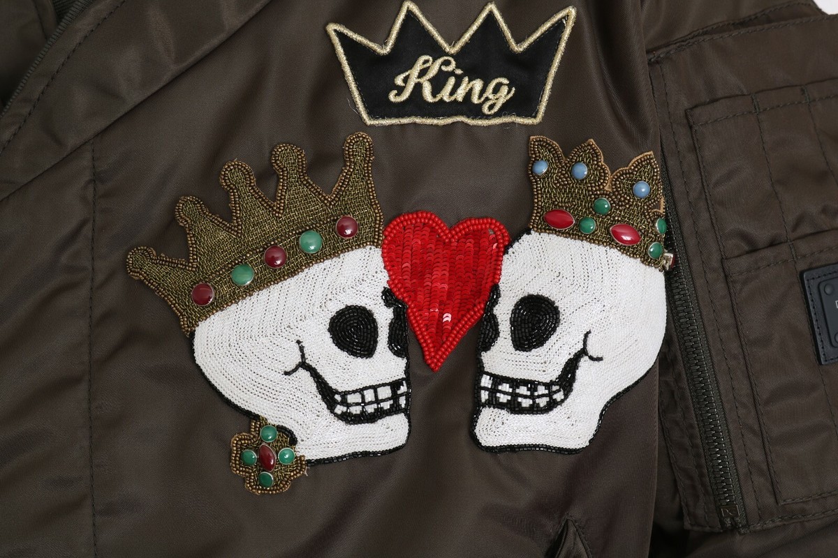 DOLCE & GABBANA Jacket Brown Beaded Crown Skull Logo EU46 / US36