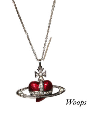 Vivienne Westwood Diamante Heart Orb Large Necklace Silver Red