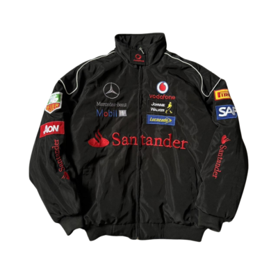 Vintage 1990s Mercedes-Benz Santander Racing Bomber Jacket Black