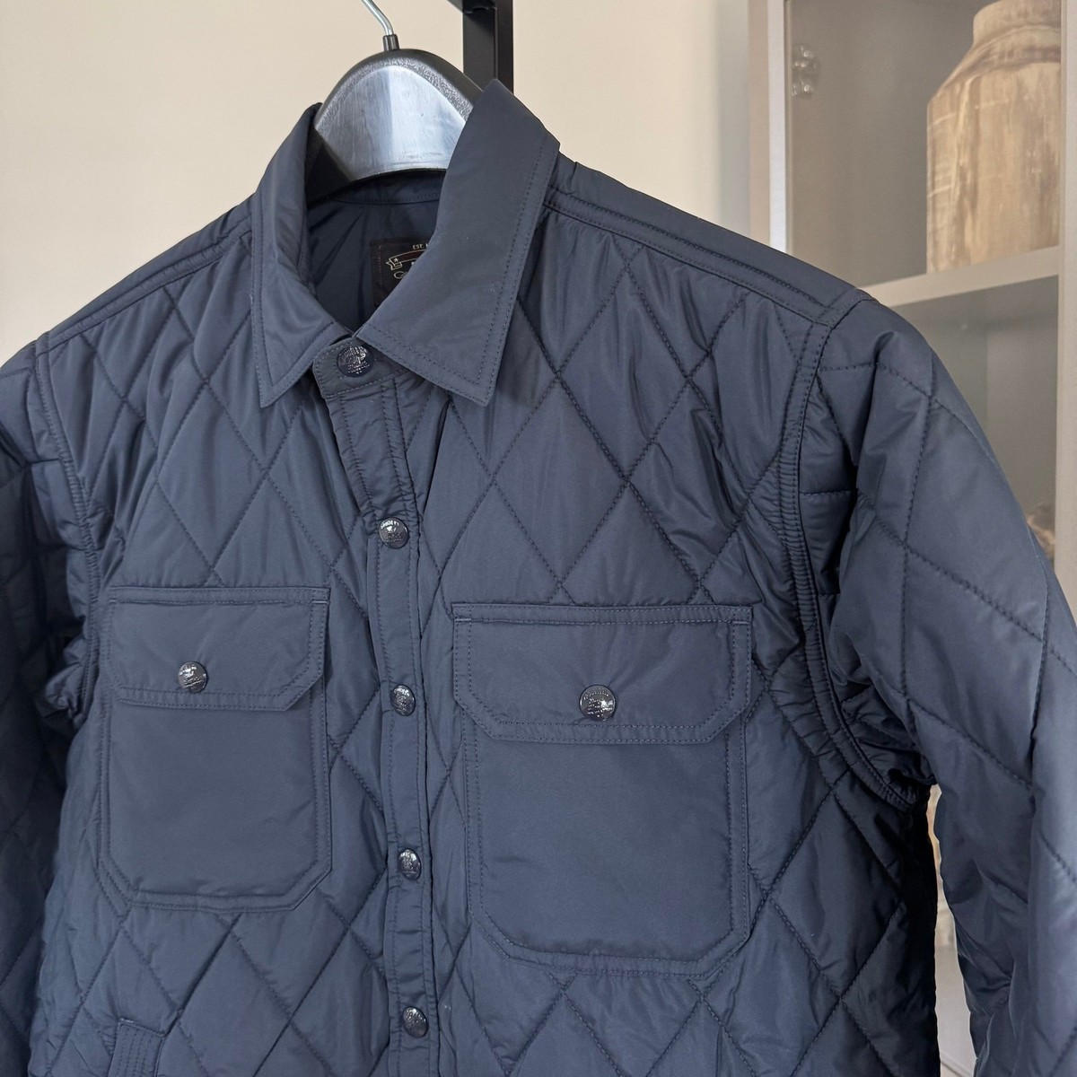 RRL Ralph Lauren Quilted Navy Blue Snap Up Shirt Jacket S NEW