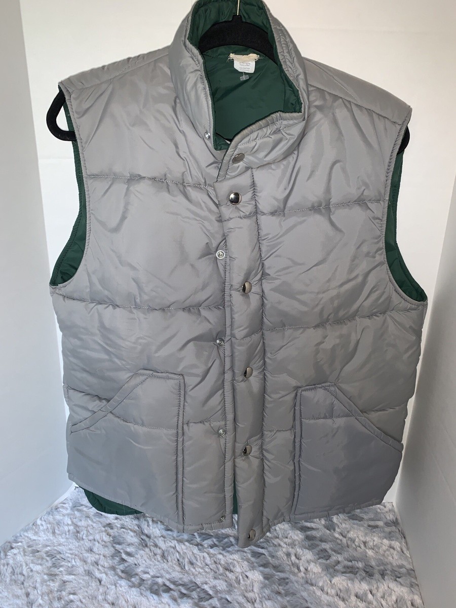 Puffer Vest Reversible Tan Green Mens Sz L or womens XL Made USA