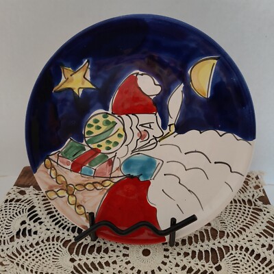 La Musa Pottery Hand Painted Santa Christmas Plate Made in Italy