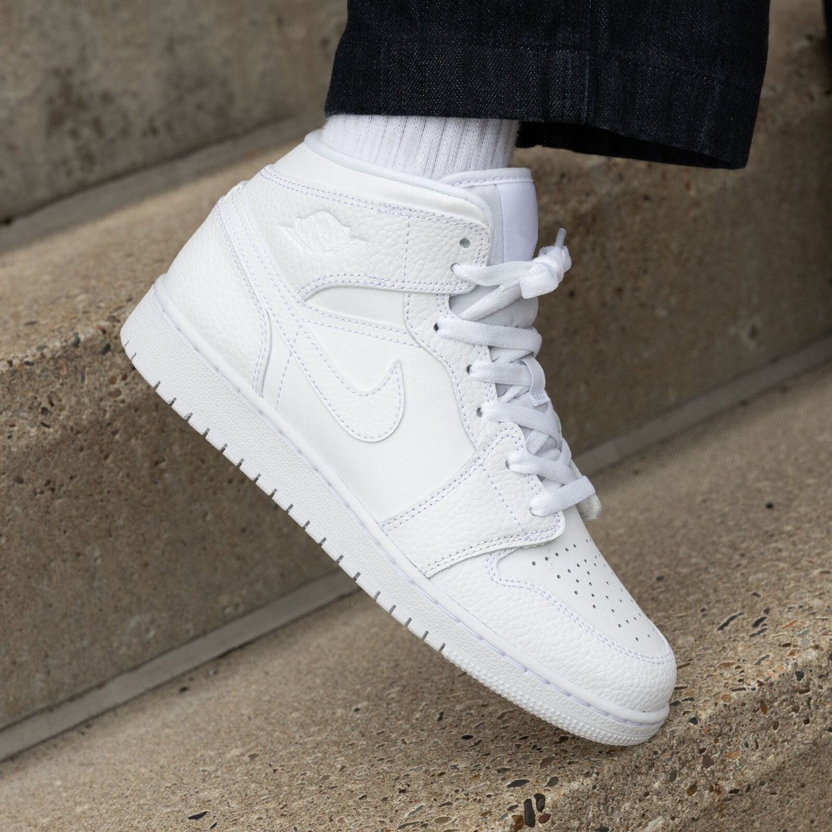 Nike Air Jordan 1 Mid Triple White 554724-136 Men's Size New | eBay