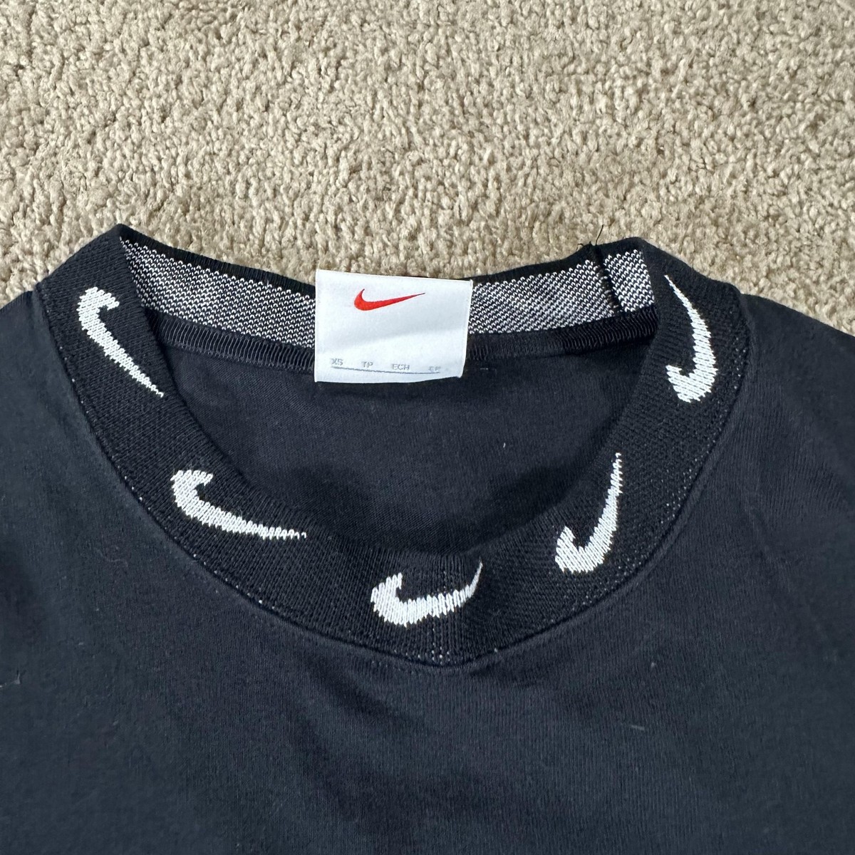 Nike Stussy Shirt Mens XS Black Long Sleeve Swoosh Crewneck CT4314