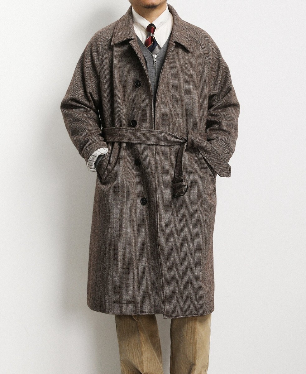 Militoria Lot 320 Herringbone Wool Balmacaan Long Coat | eBay