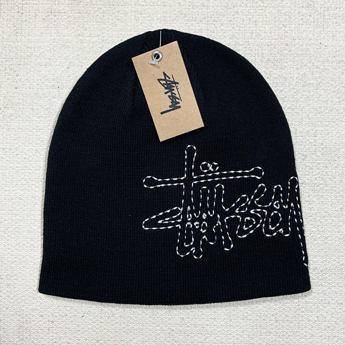 BRAND NEW STUSSY STITCH BASIC LOGO SKULLCAP BEANIE HAT BLACK - OS