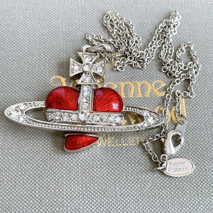 Vivienne Westwood Red Diamante Heart Necklace Silver | eBay