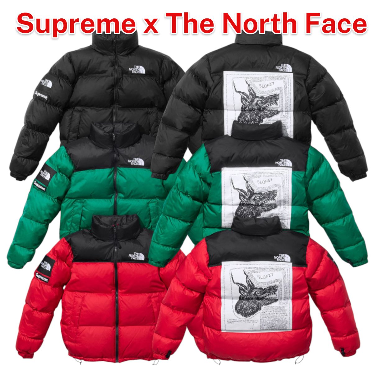 Supreme The North Face Nuptse Jacket 2024 FW Week9 Red Green Black