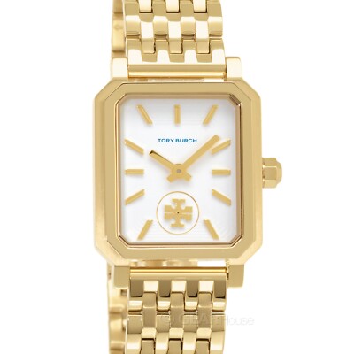 TORY BURCH Robinson Womens Watch, White Rectangular Dial, Gold
