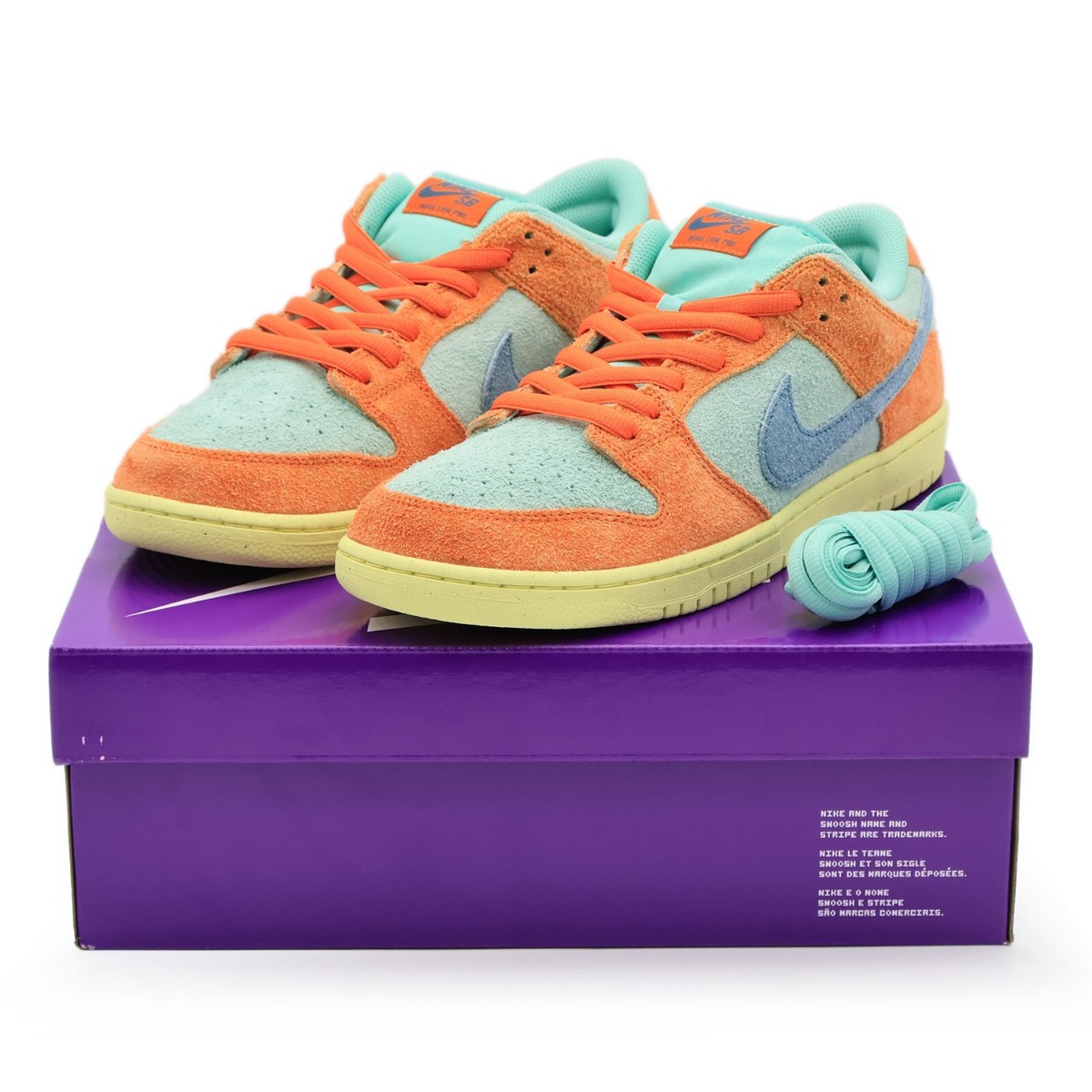 DV5429-800 Nike SB Dunk Low Orange Emerald Rise Noise Aqua Lemon