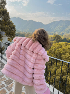 theredthread S fur jacket short / pink - pink THEREDTHREAD S fur