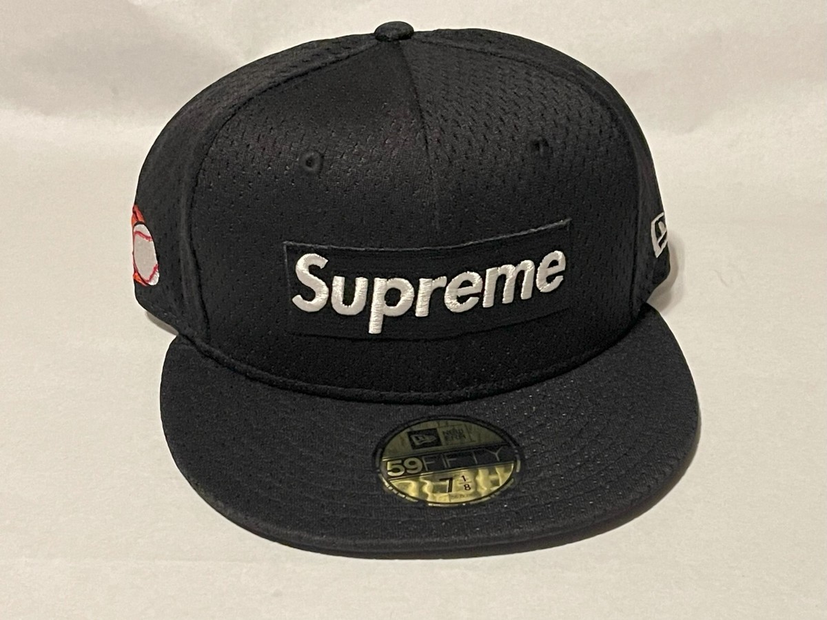 SUPREME x New Era Mesh Box Logo Fitted Hat Cap BLACK 7 1/8 NEW! S