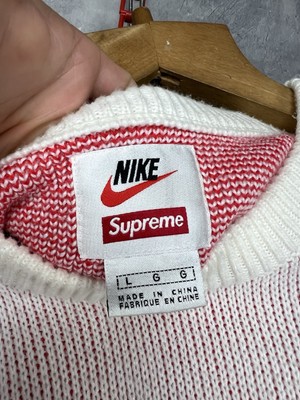 Supreme Nike Swoosh Sweater Knit SS19 Sz L White/Red | eBay