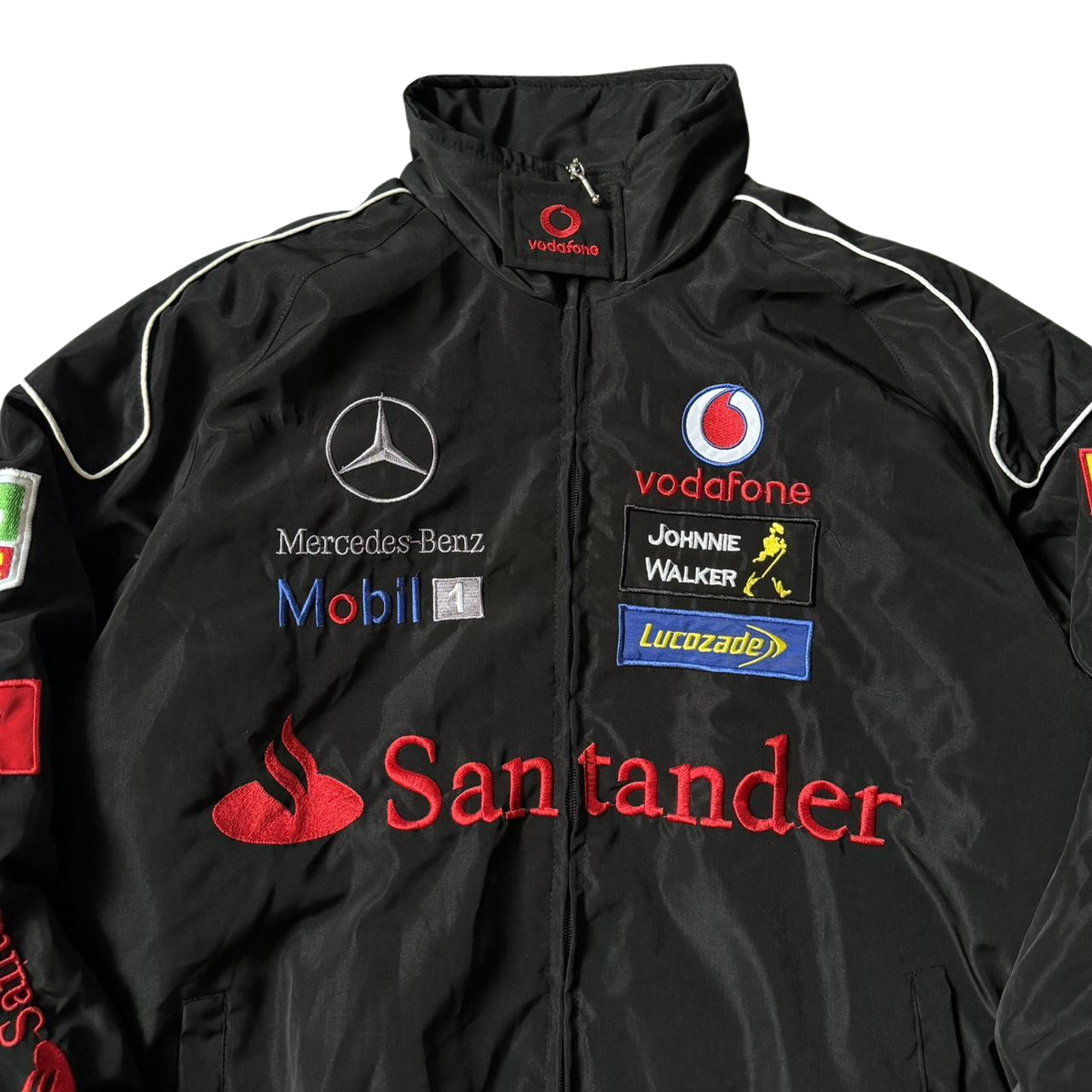 Vintage 1990s Mercedes-Benz Santander Racing Bomber Jacket Black
