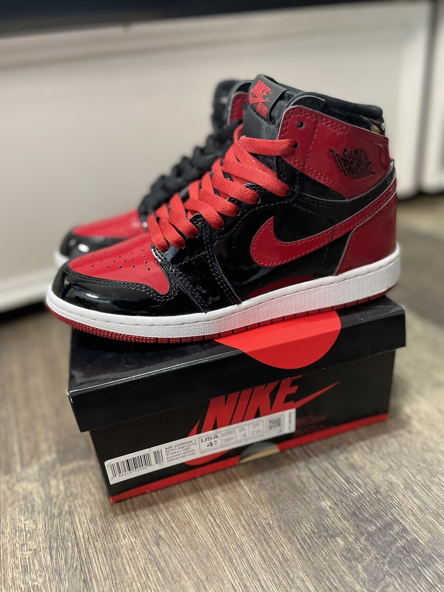 AIR JORDAN NIKE 1 RETRO HIGH OG GS PATENT BRED GOOD CONDITION SIZE