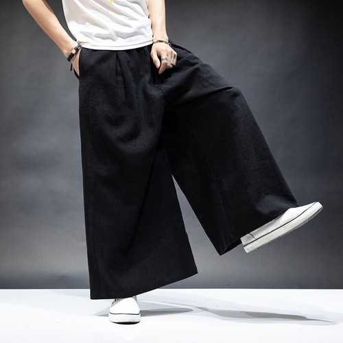 Japanese Wide-leg Pants Men Extra Baggy Cotton Linen Meditation