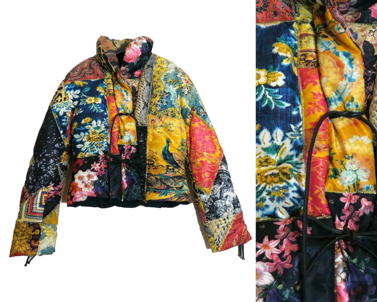 Roberto Cavalli Patchwork Goose Feather Down Jacket Puffer Coat