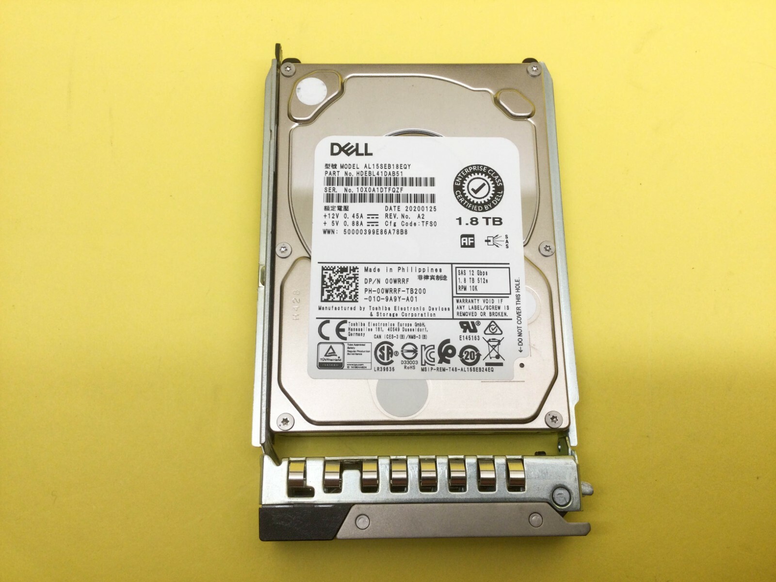 0WRRF Dell 1.8TB 10K 12Gbps SAS 2.5'' 512e HDD 00WRRF AL15SEB18EQY
