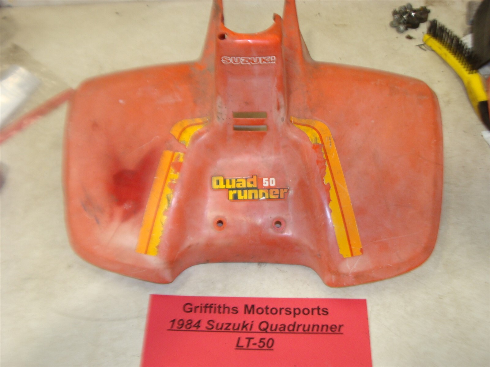 1984 SUZUKI LT50 Quadrunner 50 oem orange plastic front fender mud