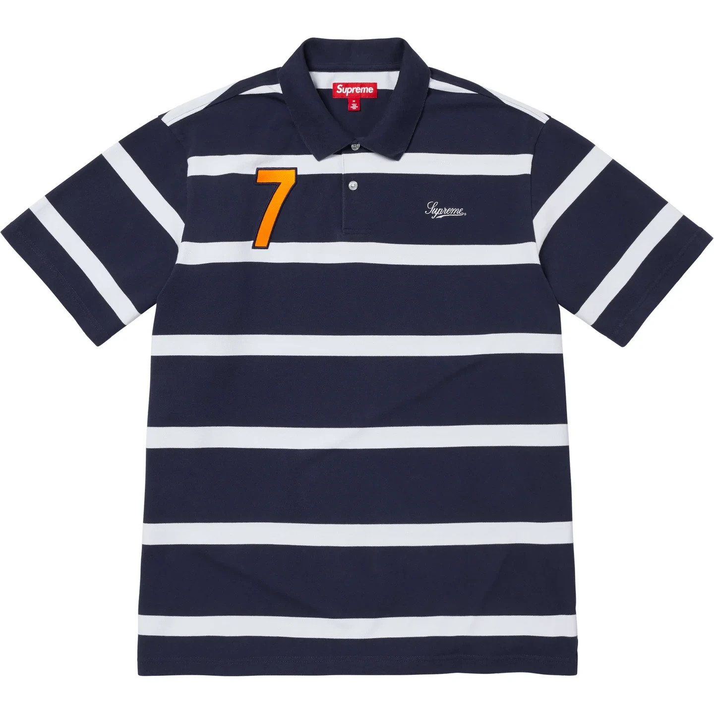 Supreme Cursive Polo Navy Stripe | eBay