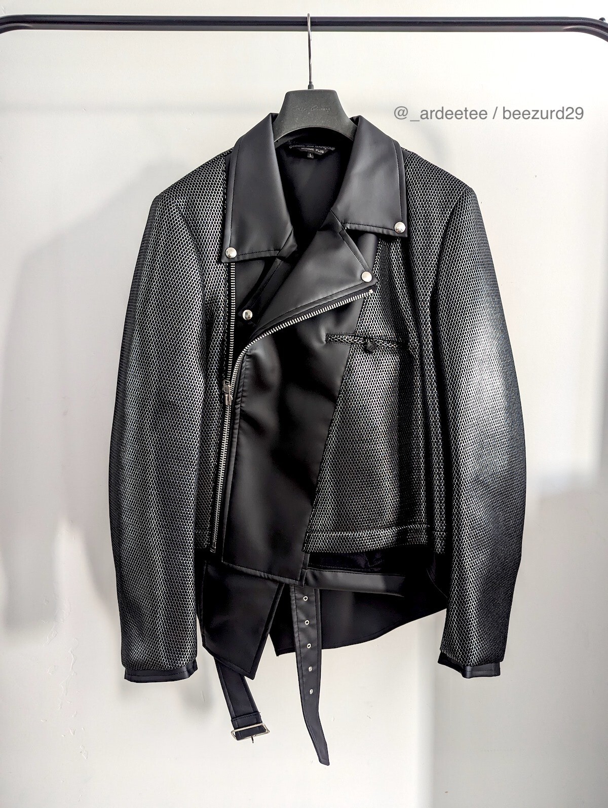 COMME DES GARCONS HOMME PLUS FAUX LEATHER MESH BIKER JACKET $2,490