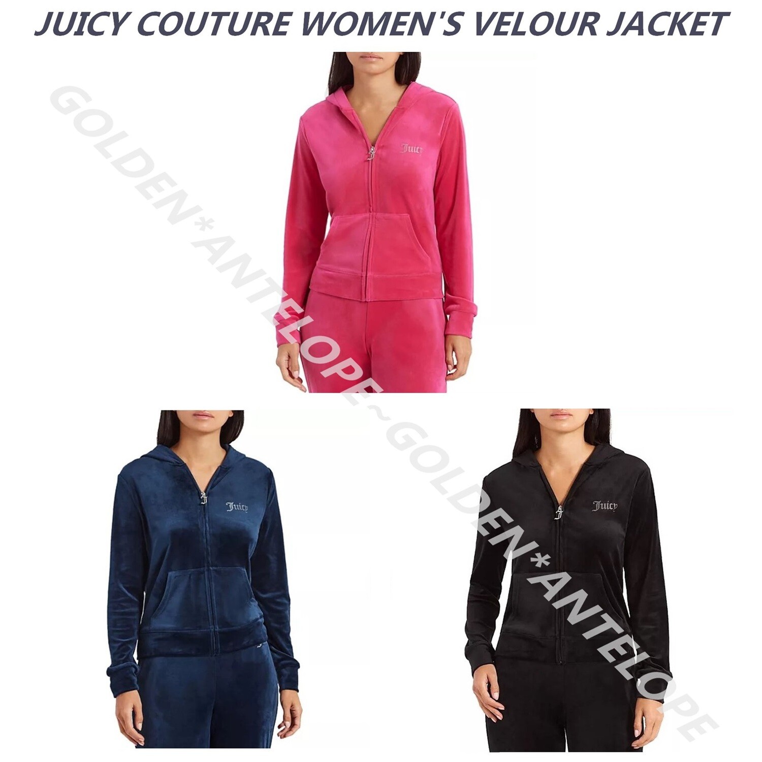 JUICY COUTURE WOMEN'S VELOUR ZIP UP HOODIE~MULTIPLE COLOR & SIZE