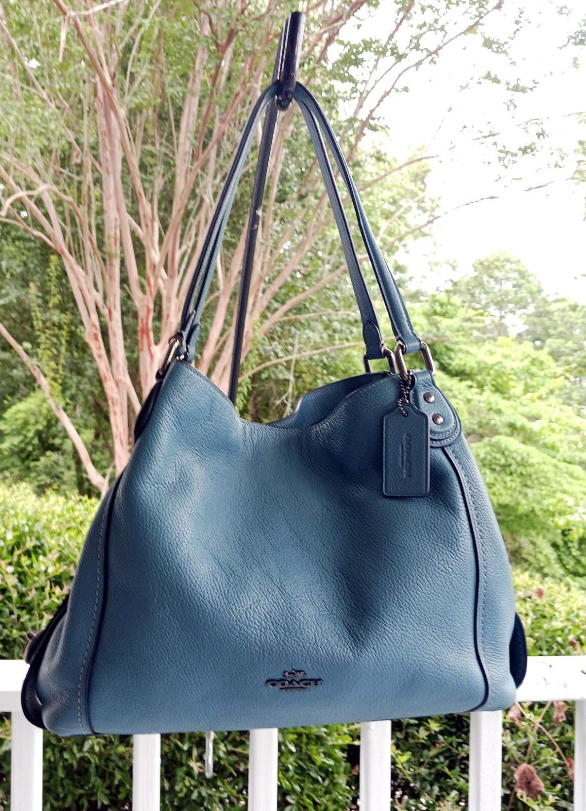 Coach 57125 Edie Turnlock Chambray Blue Triple Compartment