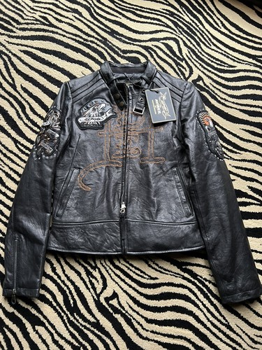 ED HARDY Avirex Womens Rare Leather Biker Jacket (New - Size S) | eBay
