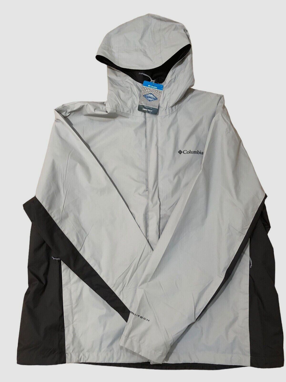 Columbia Omni Tech Men Rain Hooded Jacket (Grey Ash/Black, SMALL