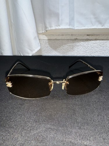 Chanel Vintage 4093-B Orange Rhinestone Rimless Sunglasses C.125