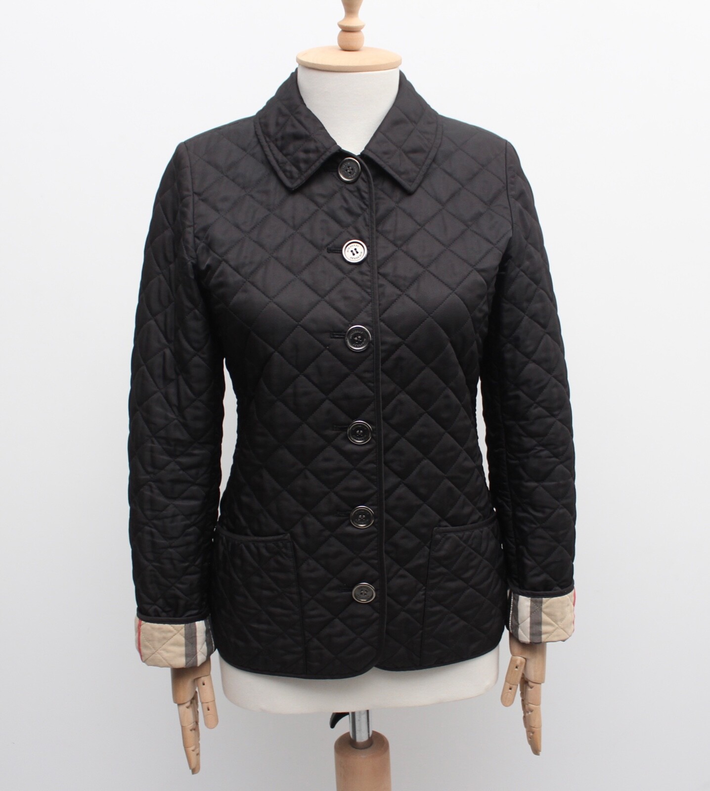 Women's BURBERRY BRIT Quilted Jacket Blazer Black Nova Check Size