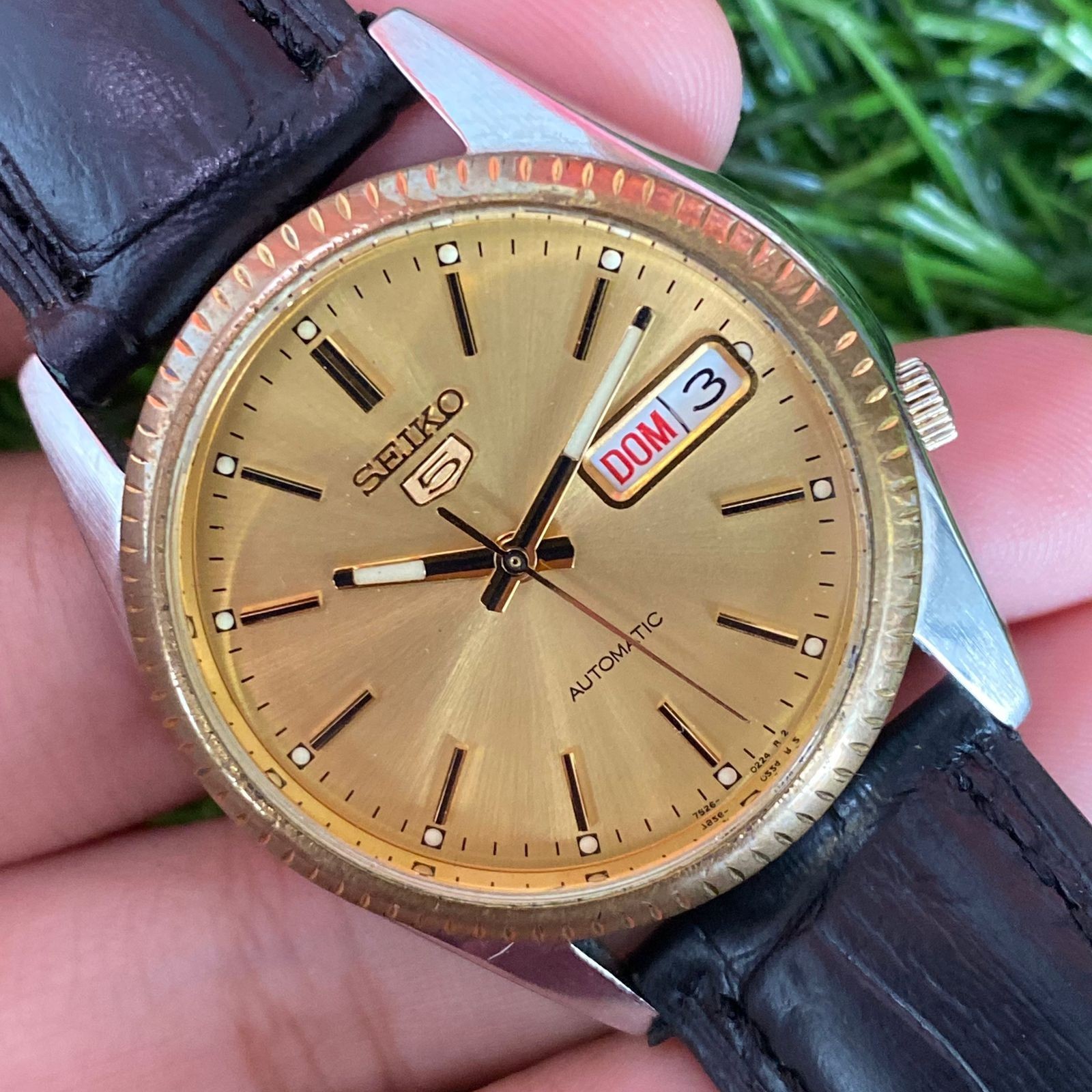 Rare Seiko 5 SNXJ92 Automatic 7S26-3110 Two Tone Gold Dial Watch