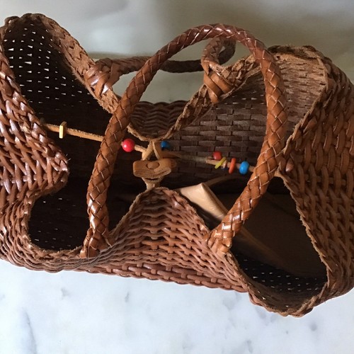 Henry Cuir Tan Woven Leather Shoulder Bag Tote W/ Pouch Mint