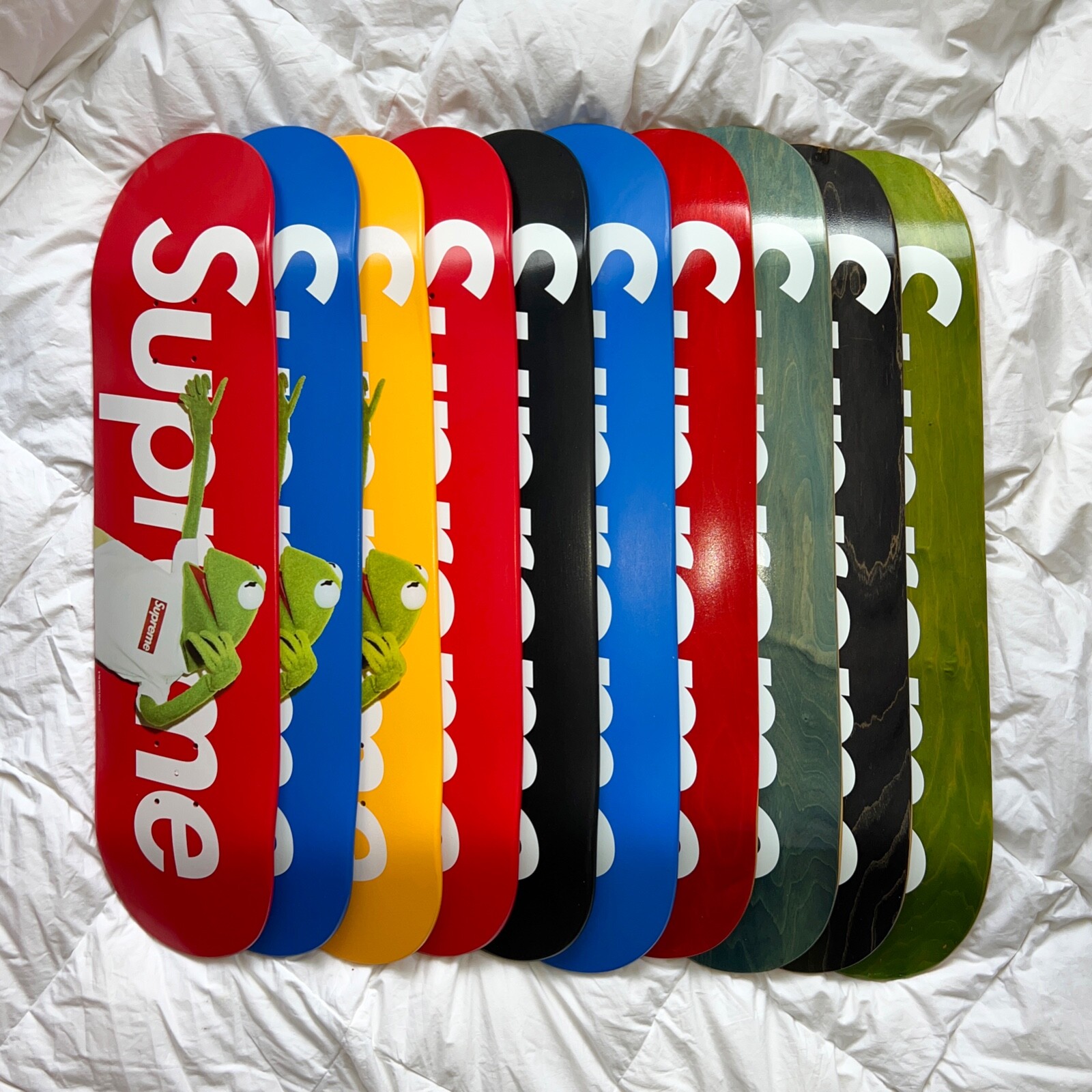 Supreme 2008 Kermit, Stained, and 2009 Painted Skateboard Box Logo