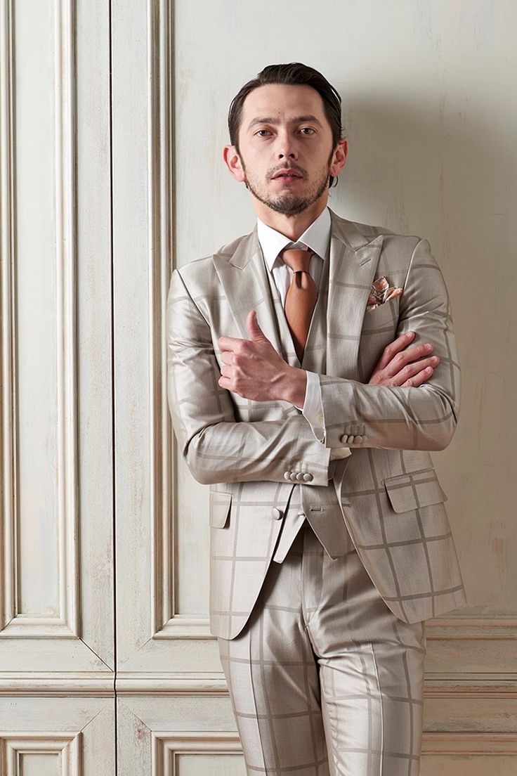 ベージュ チェック柄 3ピーススーツ WENERGY Amazon.co.jp: [Wenergy