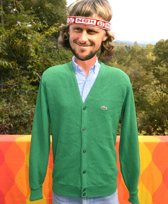 70s vintage cardigan sweater izod LACOSTE golf v-neck alligator