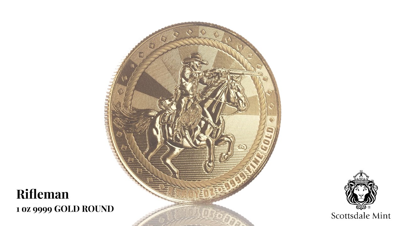 Scottsdale Cowboy Rifleman 1 Troy oz 9999 Fine Gold Bullion Round