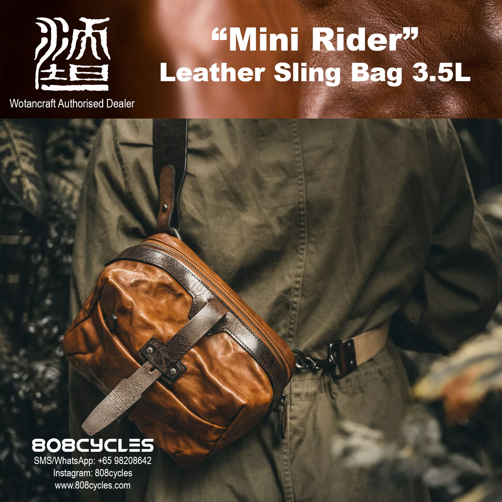 Wotancraft “Mini Rider” Leather Sling Bag 3.5L – 808 Cycles