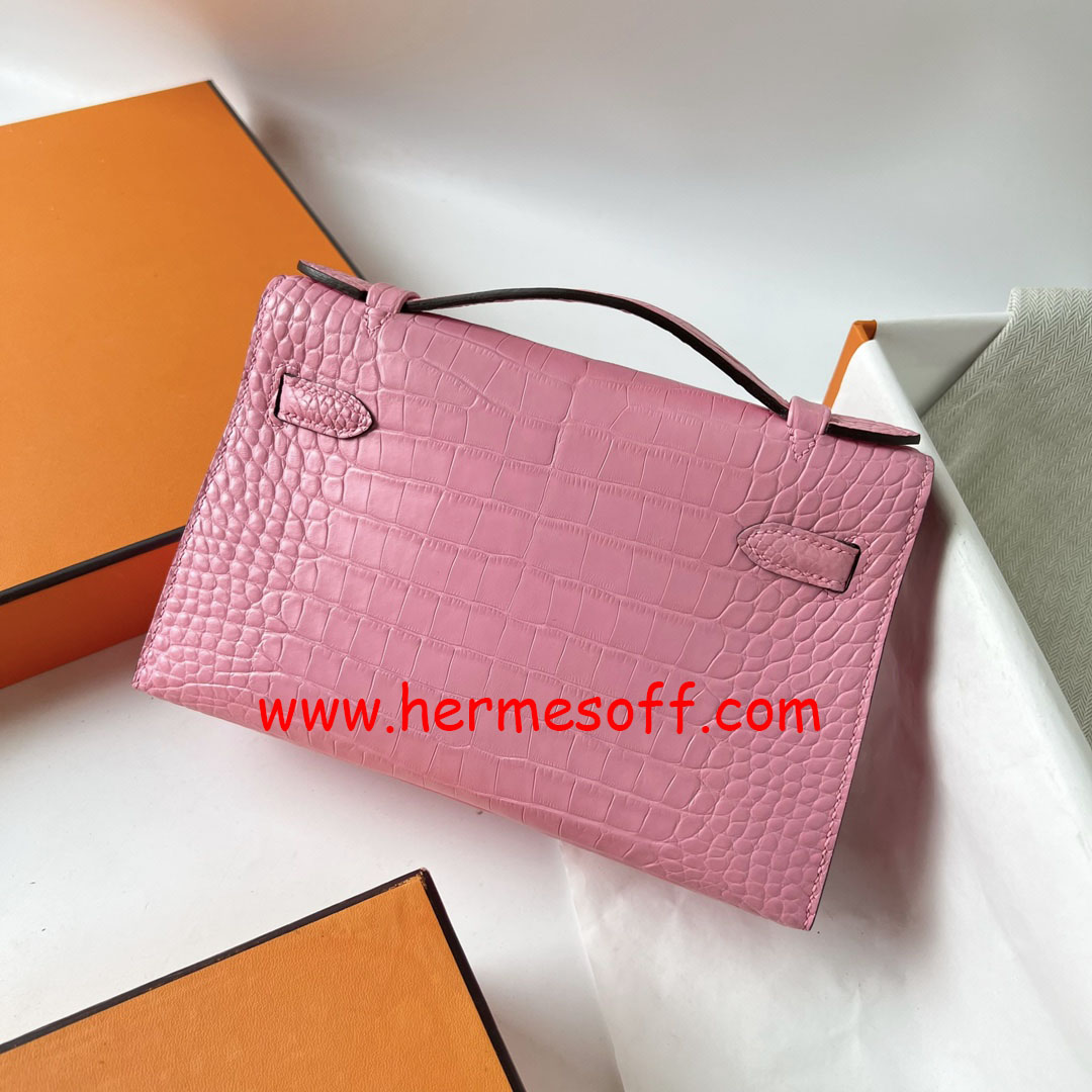 エルメス ポシェットケリー ピンク クロコダイル アリゲーターマット