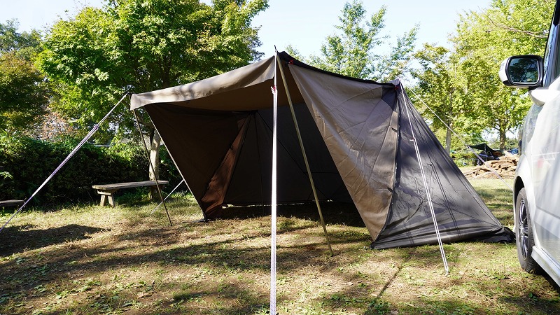 347【キャンプ】沼の前のキャンプ場でテンマクデザイン大炎幕初張り