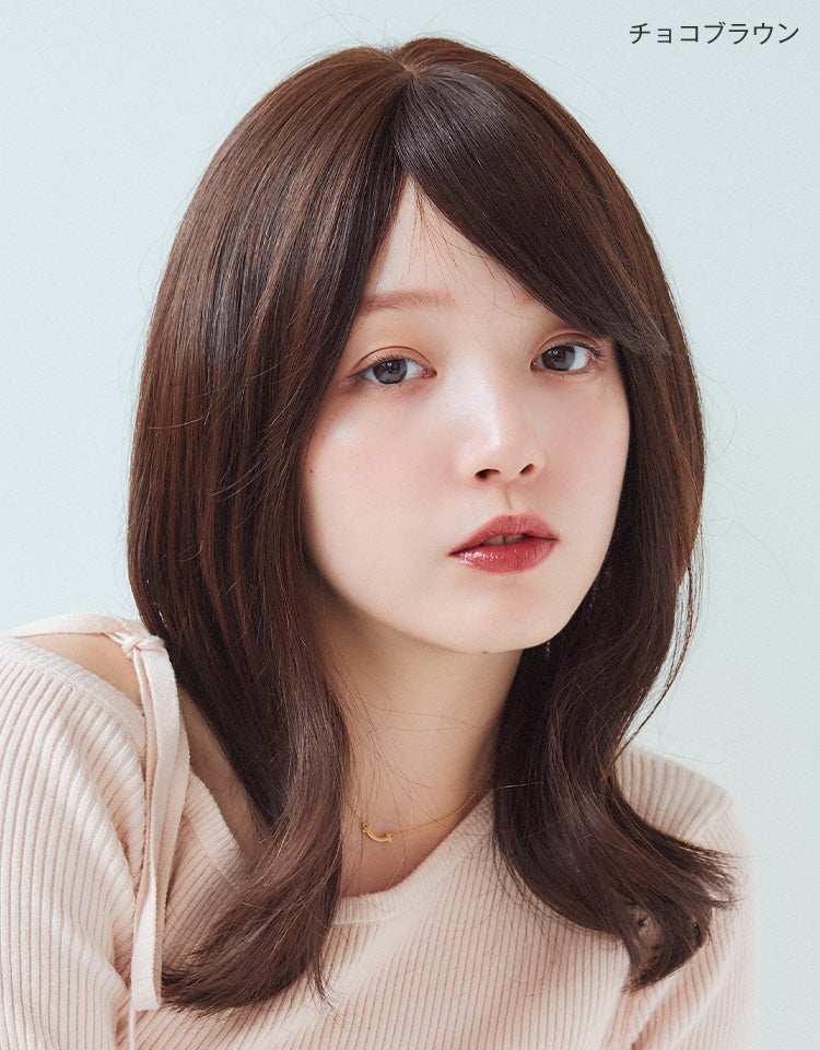 天使のナチュラルウェイブミディ人毛MIX フルウィッグ ミディアム