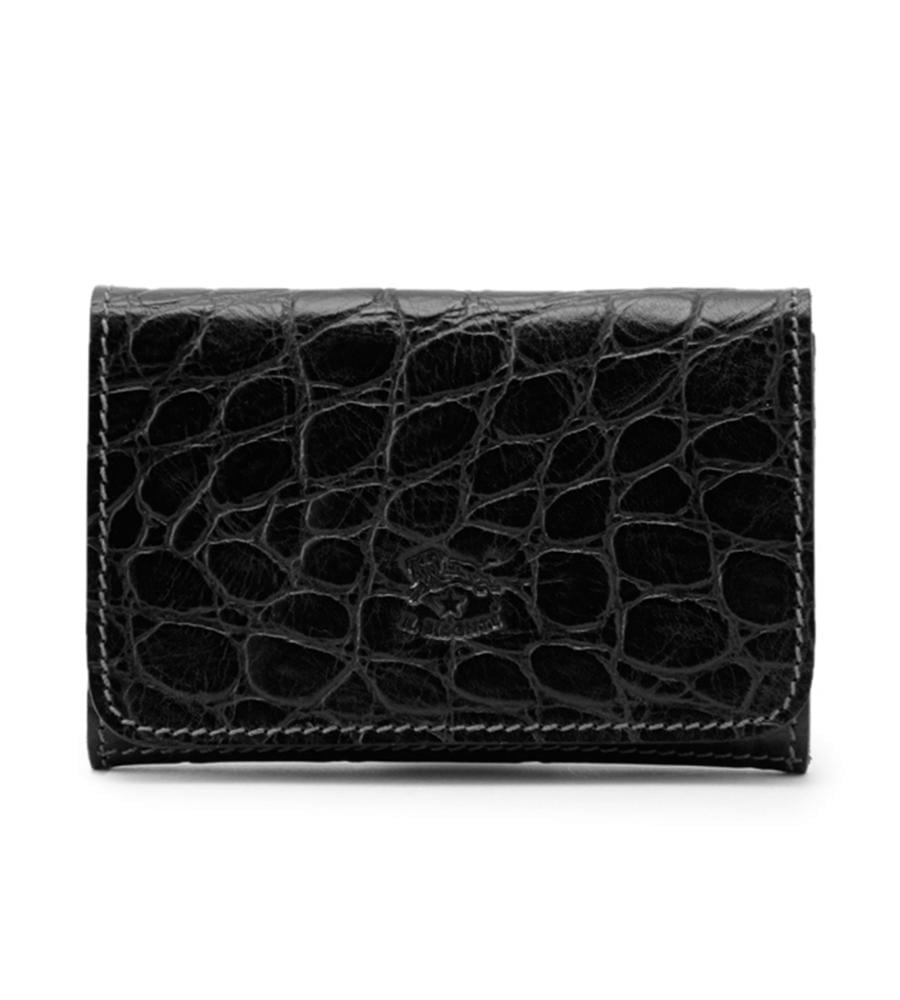 ✨新品✨ イルビゾンテ IL BISONTE 名刺入れ ロゴ型押し クロコ 黒
