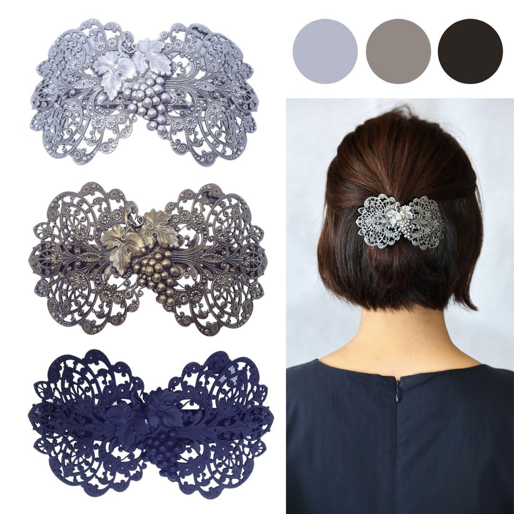 バレッタ レースメタル グレープ ブロンズ/ブラック/シルバー