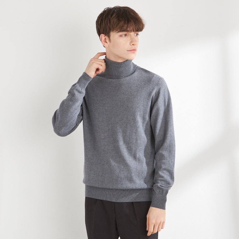 洗えるニット】タートルネックセーター メリノウール100％使用 グレー