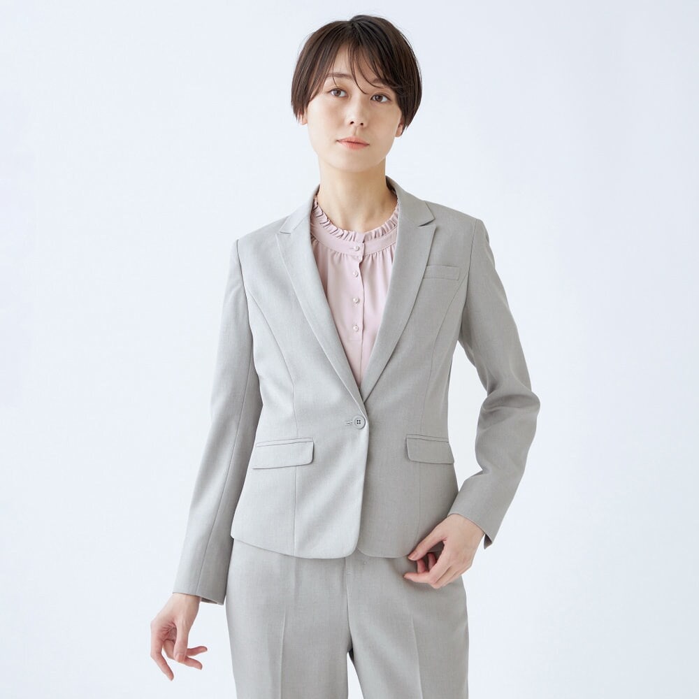 オールシーズン】洗える1釦ジャケット ストレッチ グレー セットアップ